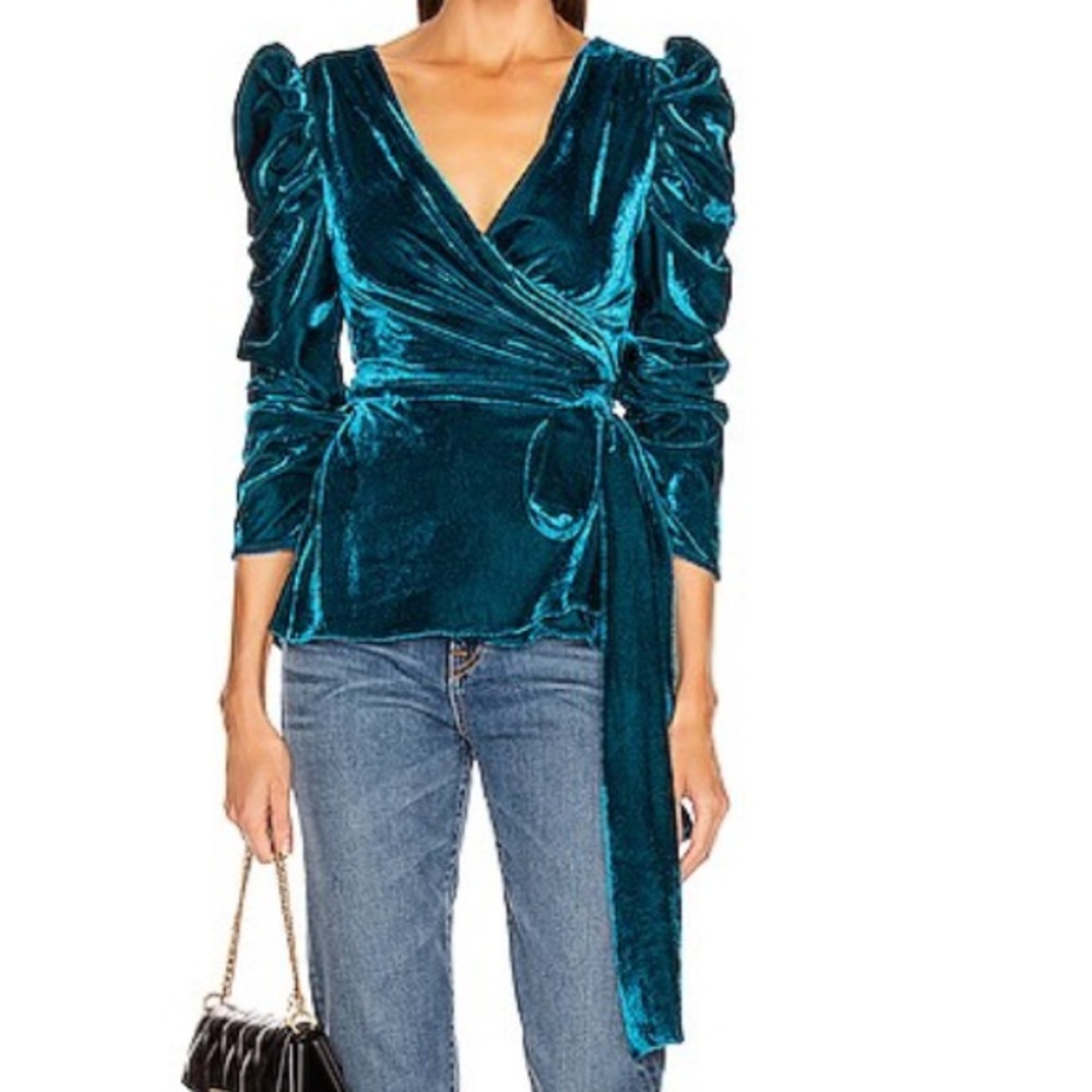 Patbo Velvet puff sleeve wrap top